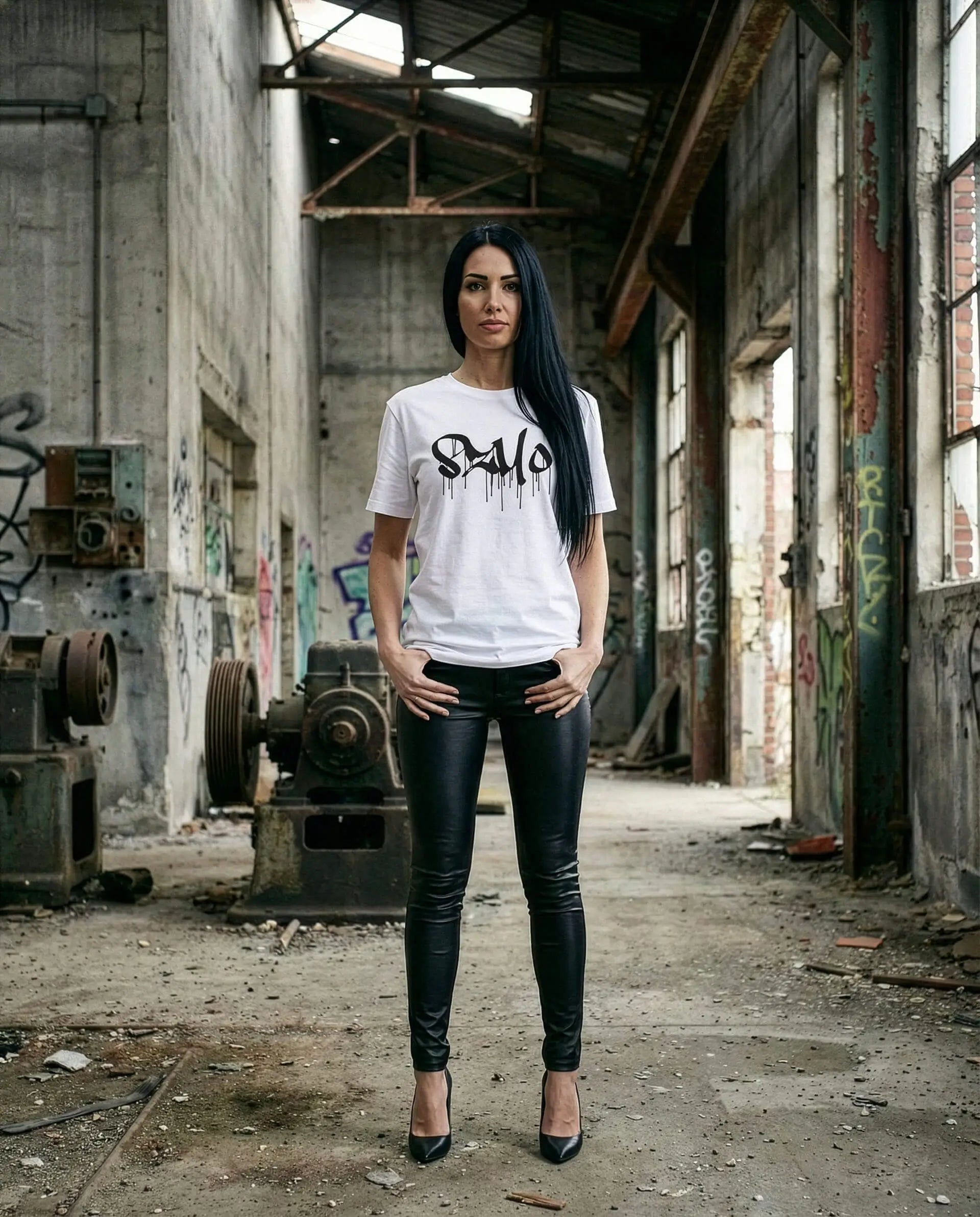 SZMO Stabile Zehn Meter Optik T-Shirt Weiß Schwarz Spruch Tuning Vorderansicht