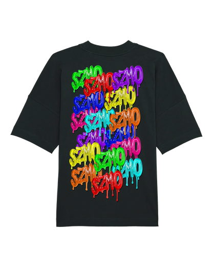 SZMO Logo T-Shirt Schwarz Multicolor Backprint Oversize Rückansicht Detail