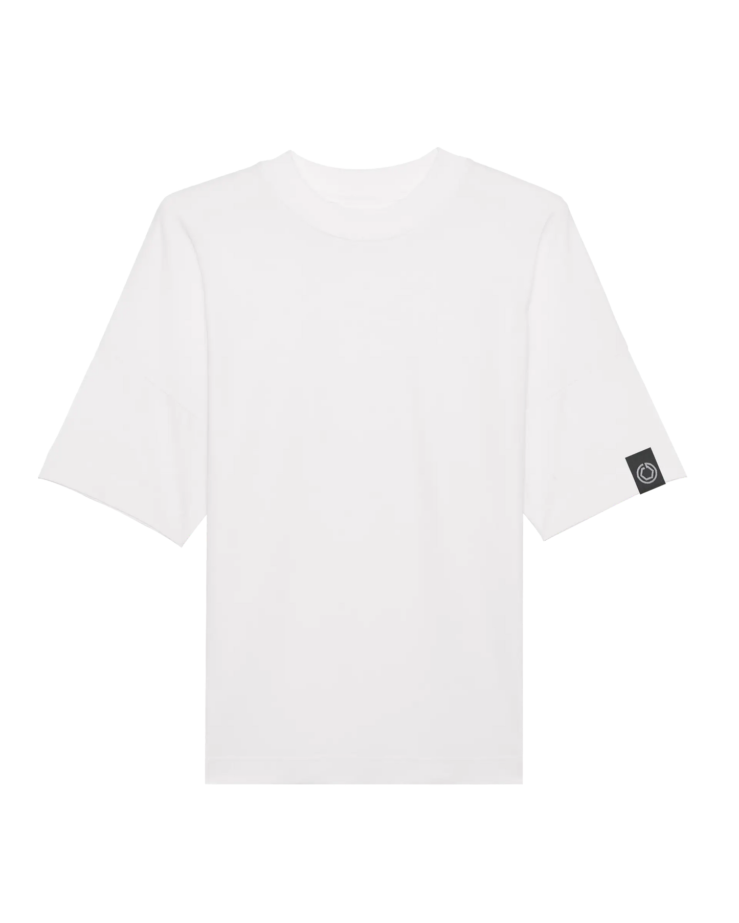 SZMO Logo T-Shirt Weiß Multicolor Backprint Oversize Vorderansicht Detail