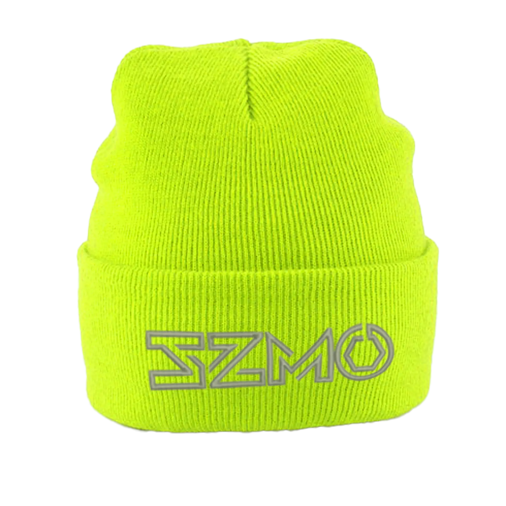 SZMO Beanie Wintermütze Neon Gelb mit Stick Vorderansicht Detail