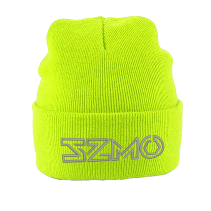 SZMO Beanie Wintermütze Neon Gelb mit Stick Vorderansicht Detail