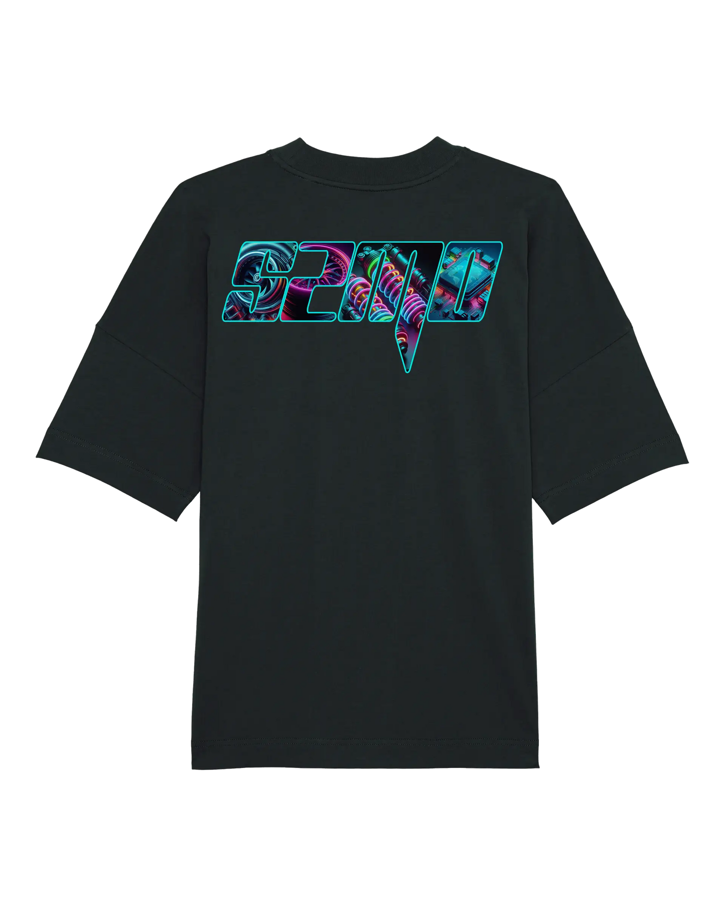 SZMO Neon Logo T-Shirt Schwarz leuchtender Print Oversize Rückansicht Detail