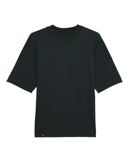 SZMO Neon Logo T-Shirt Schwarz leuchtender Print Oversize Vorderansicht Detail