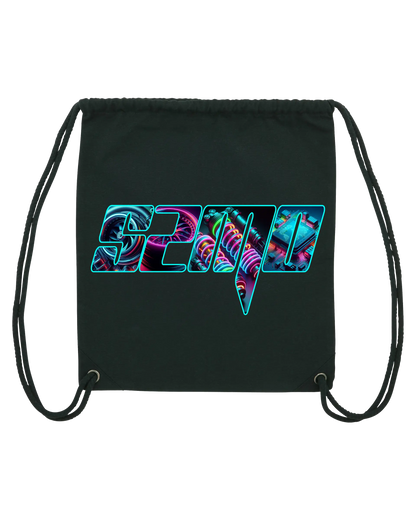 SZMO Turnbeutel Rückentüte Neon Logo Schwarz Gymbag Vorderansicht-Detail