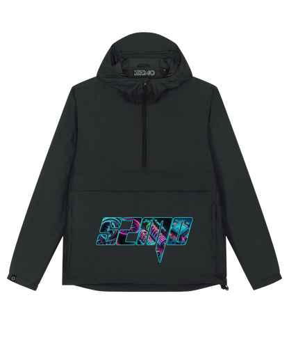 SZMO Windbreaker Neon Logo Schwarz Regenjacke Automotive Fashion Vorderansicht Detail