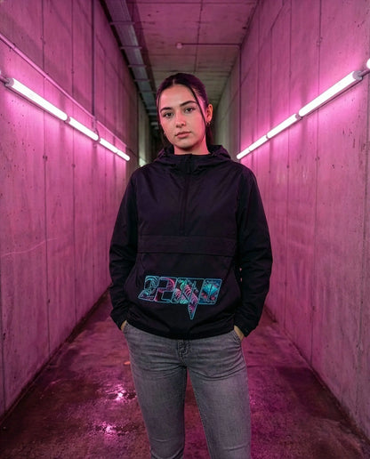 SZMO Windbreaker Neon Logo Schwarz Regenjacke Automotive Fashion Vorderansicht